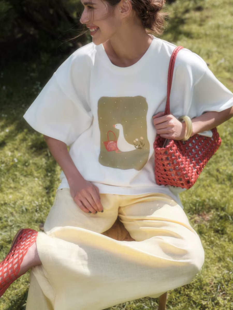 T-shirt imprimé 100 % coton pour femme, style décontracté vintage, mode hip-hop, coupe ample, 230 g/