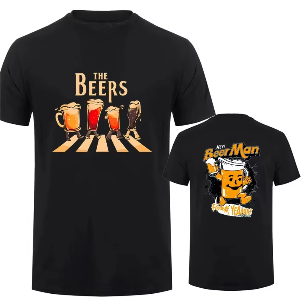 T-shirt imprimé pour homme 100% coton à manches courtes, motif bière, tendance streetwear, t-shirt a
