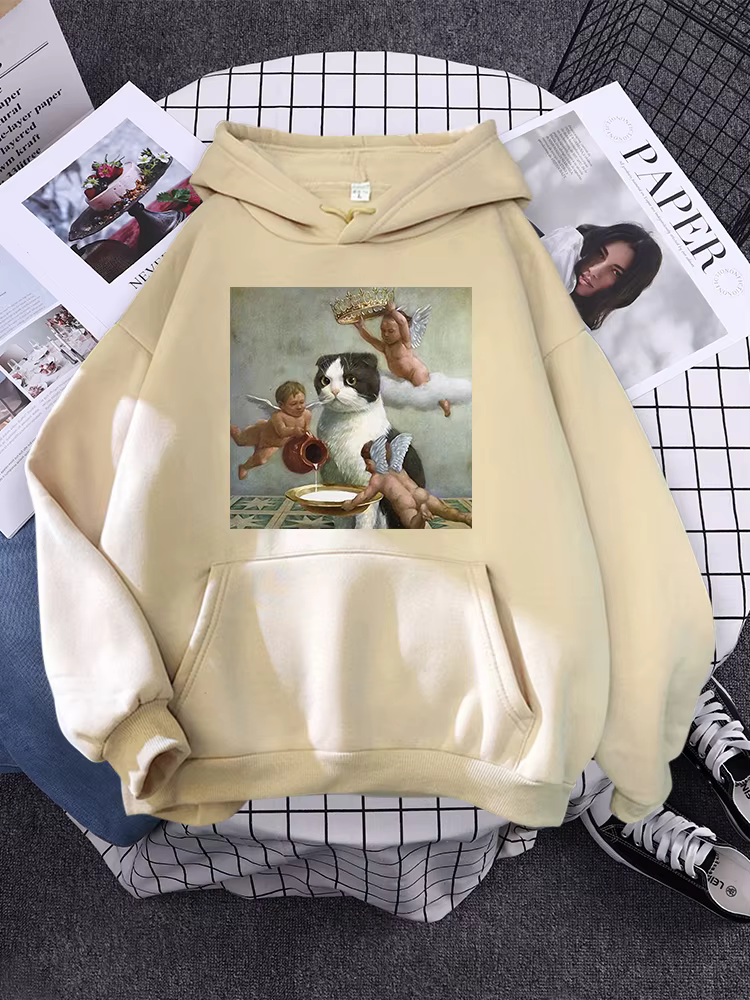 Sweat à capuche petit ange et chat impression sweat femme avec capuche esthétique couple coréen vête