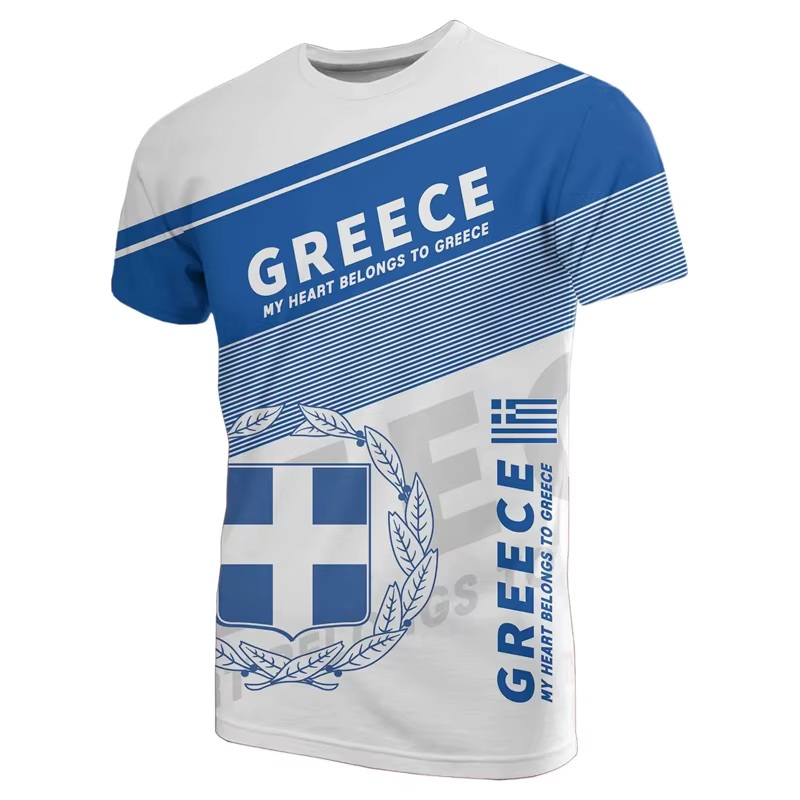 T-shirt manches courtes pour hommes et femmes, avec carte du drapeau de la grèce imprimé en 3d, Hell