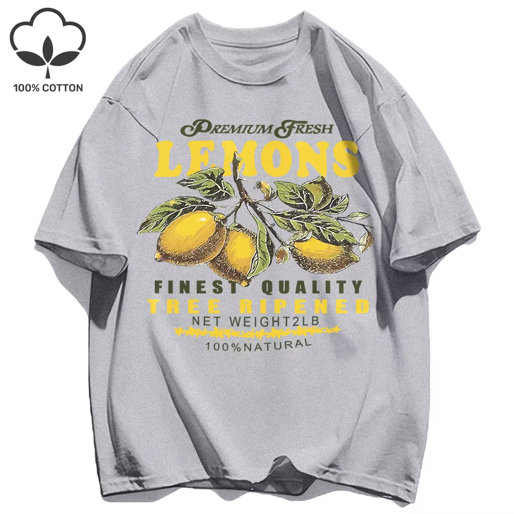 Citrons Fruits Premium frais impression t-shirt femme ample coton vêtements de sport col rond décont