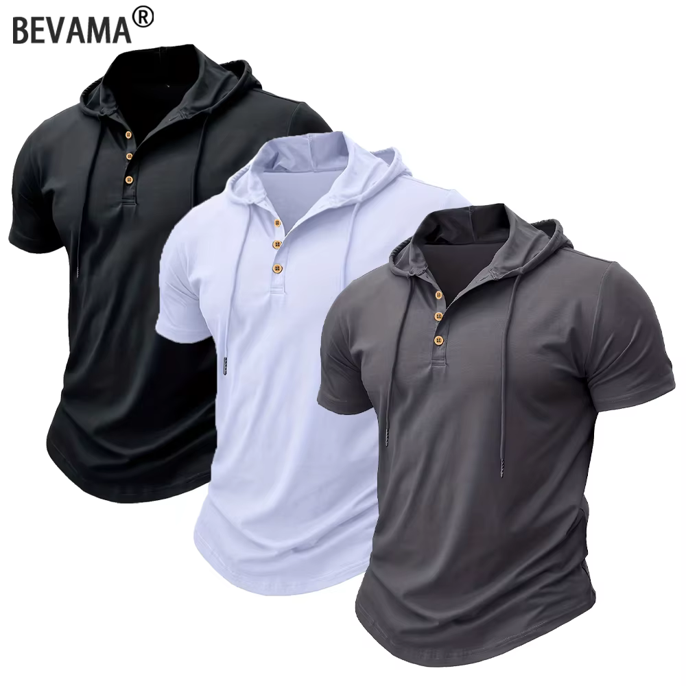 T-shirt à capuche pour hommes, Slim, Fitness, manches courtes, léger, Fitness, respirant, hauts de s