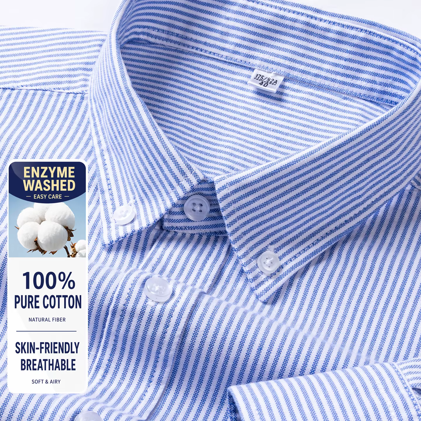 Chemise Homme Oxford Coton Manches Longues Button Down Casual Business Pré-Rétrécie Lavage Enzymatiq