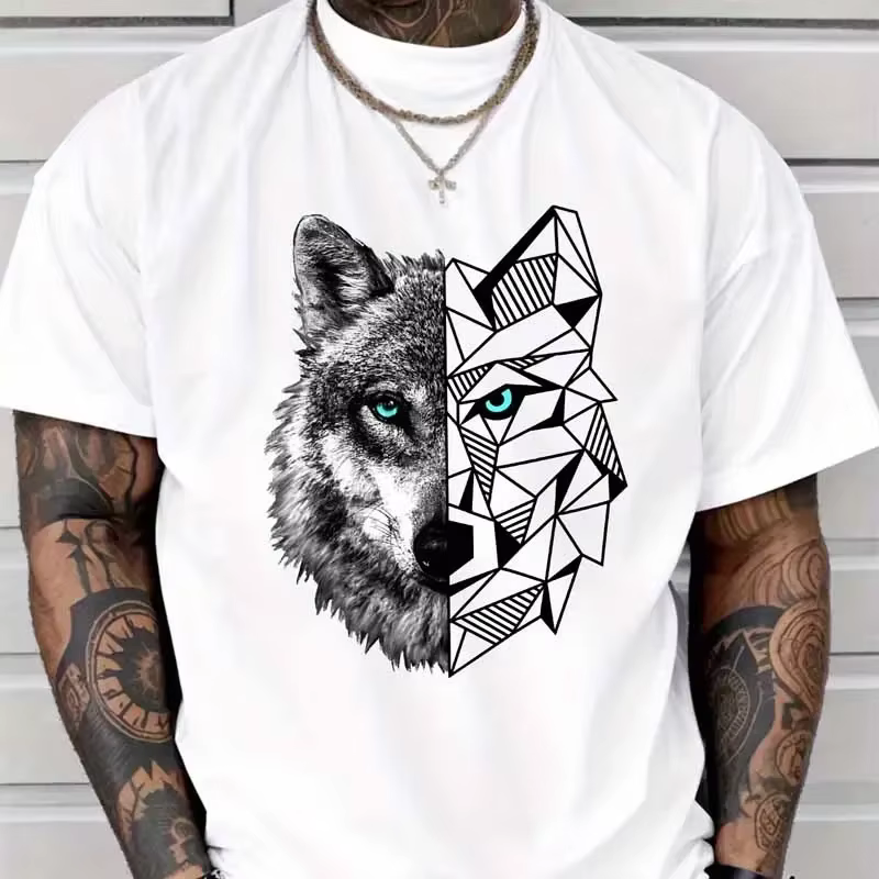 T-shirts à imprimé graphique Snow Wolf pour enfants et hommes, mode décontractée, style vintage, hau