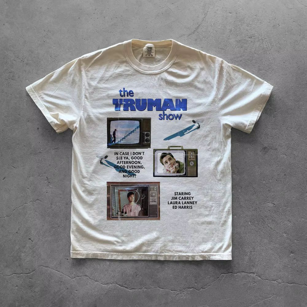T-shirt rétro du film Truman's World, en pur coton, T-shirt d'été unisexe, décontracté, à la mode