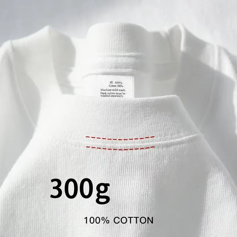 T-shirt à manches courtes en coton épais, Beige, 300g, col rond, ample et Base, pour hommes et femme
