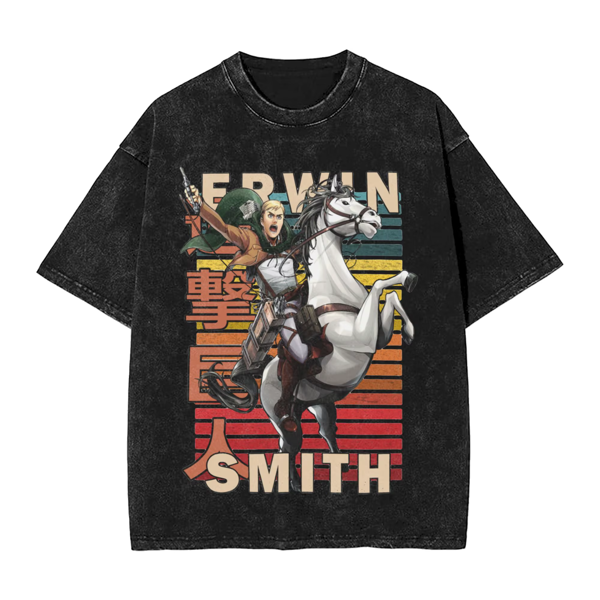 Erwin Smith Attack On Titan Shingeki No Kyojin T-shirt délavé 100% coton vintage pour hommes et femm