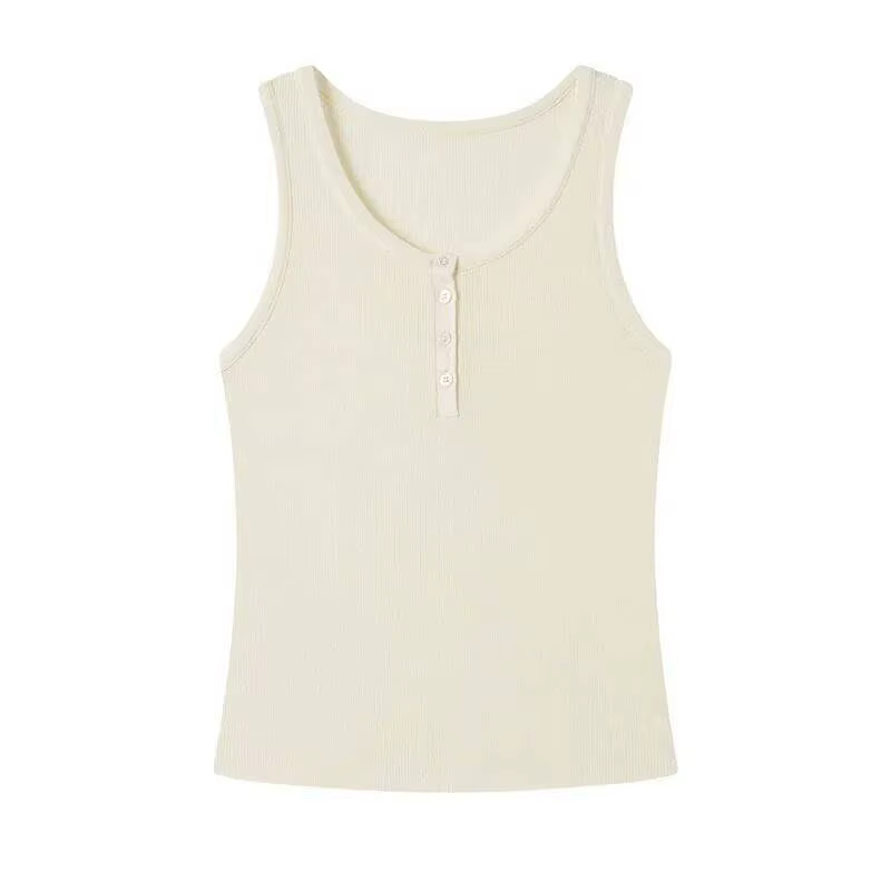 Débardeurs en lin acétate pour femmes, printemps-été, col en U, sans manches, lyocell, boutonnés, co