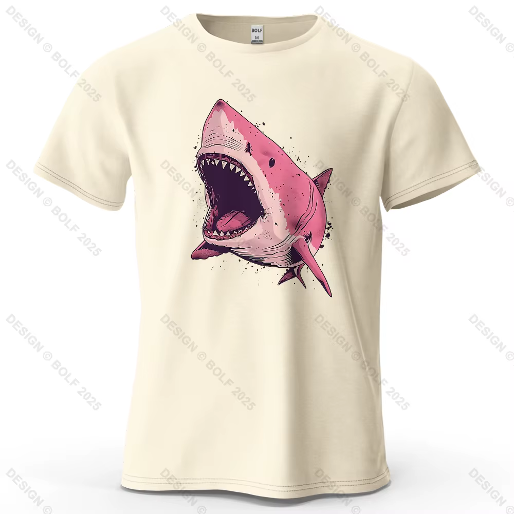 T-Shirt 100% coton pour hommes et femmes, surdimensionné, avec image de dessin animé de requin rose