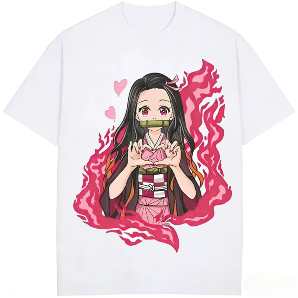 T-shirt Anime Demon Slayer Nezuko Kamado, T-shirt mignon avec imprimé Cœur et Mains de Nezuko, Haut