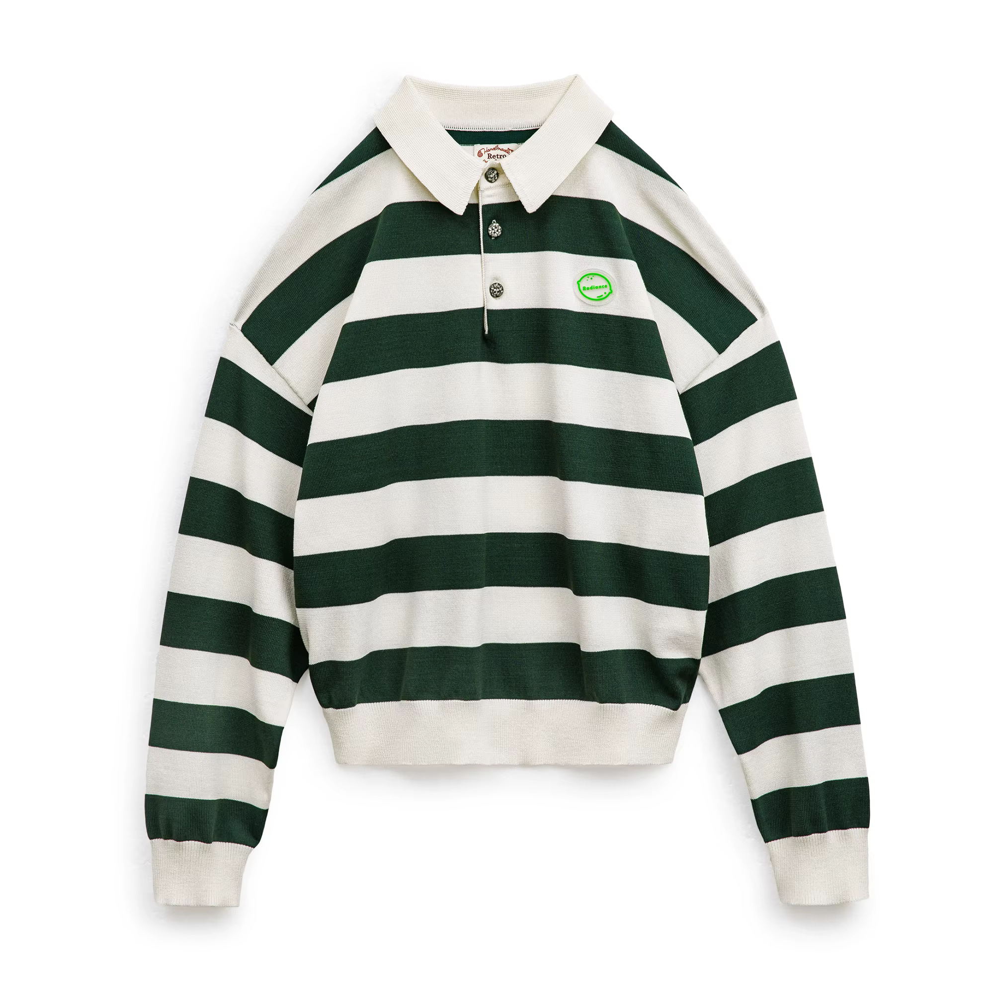 Maden rétro classique blanc et vert couleur bloquant rayé Polo pour les femmes automne à manches lon