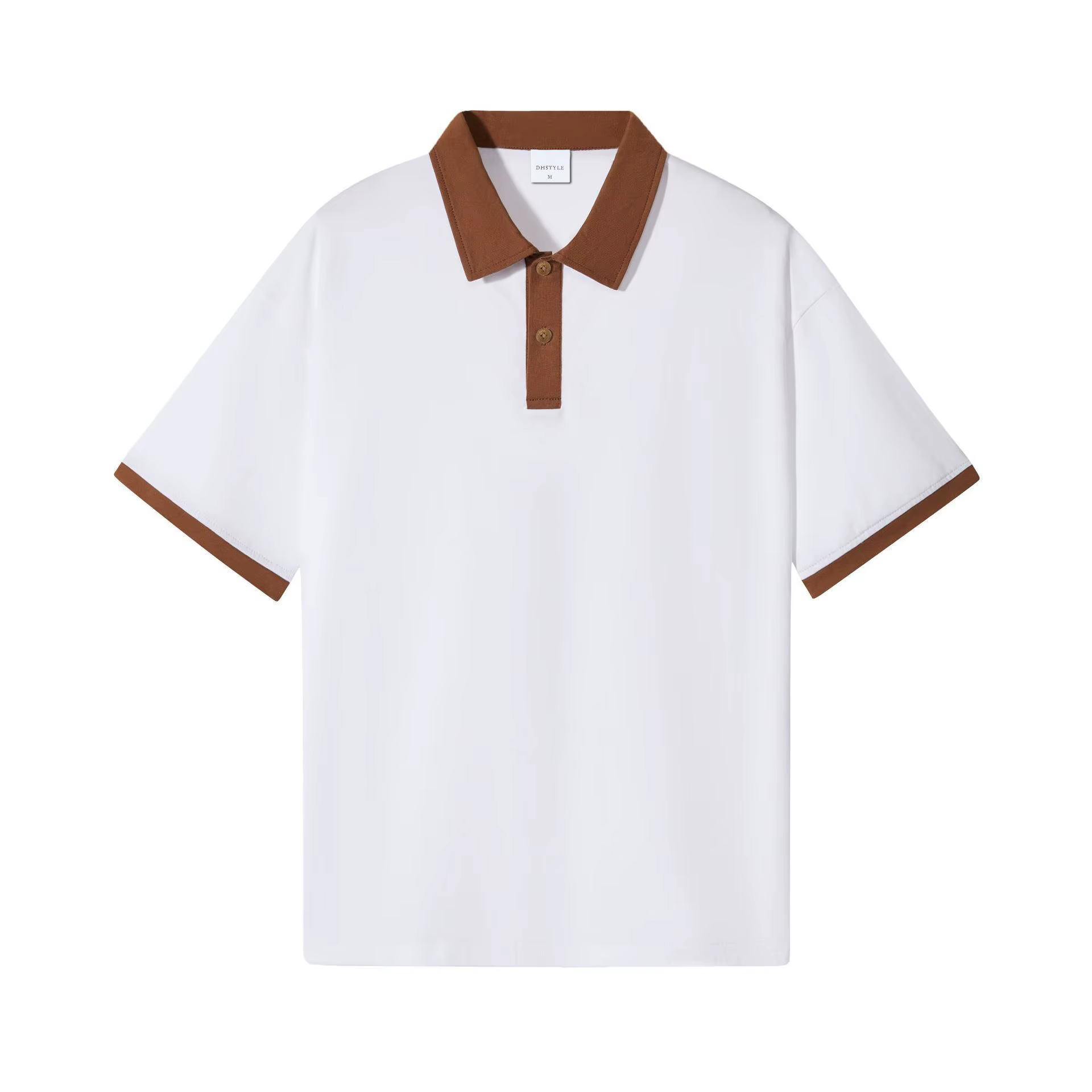 Polo à Double tissage en pur coton épais, manches courtes, col rabattu, bloc de couleur rétro, T-shi