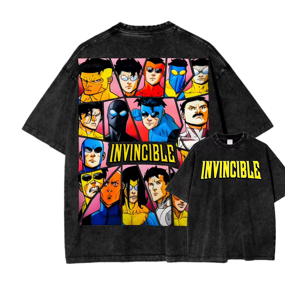T-shirt unisexe nouveau modèle délavé, pour les fans d'anime Invincible, vêtements de caractère tout