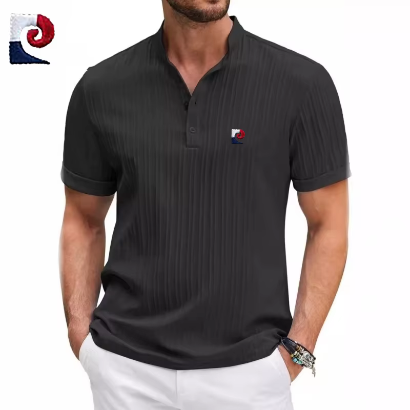 Nouveau polo à manches courtes pour homme de haute qualité, col Henry, tendance, élégant, décontract
