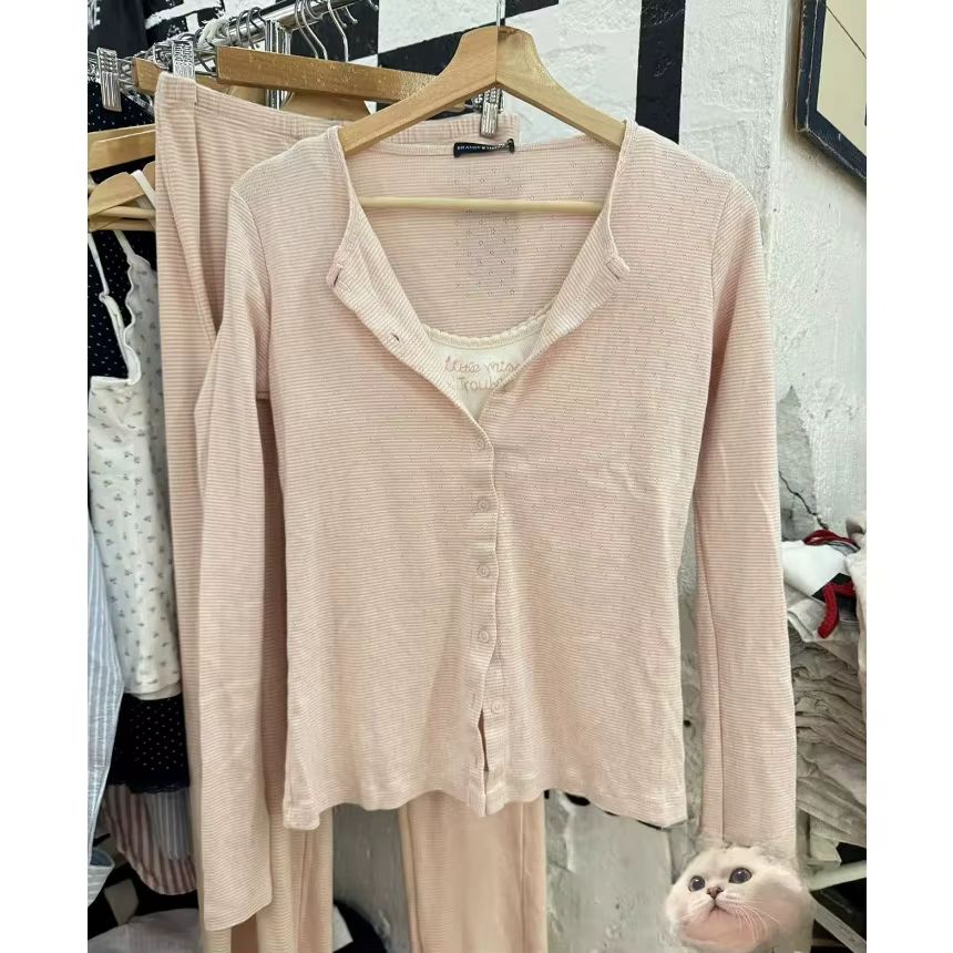Oeillet imprimé fleuri mince T-shirt femmes Style Preppy col rond simple boutonnage coton à manches 