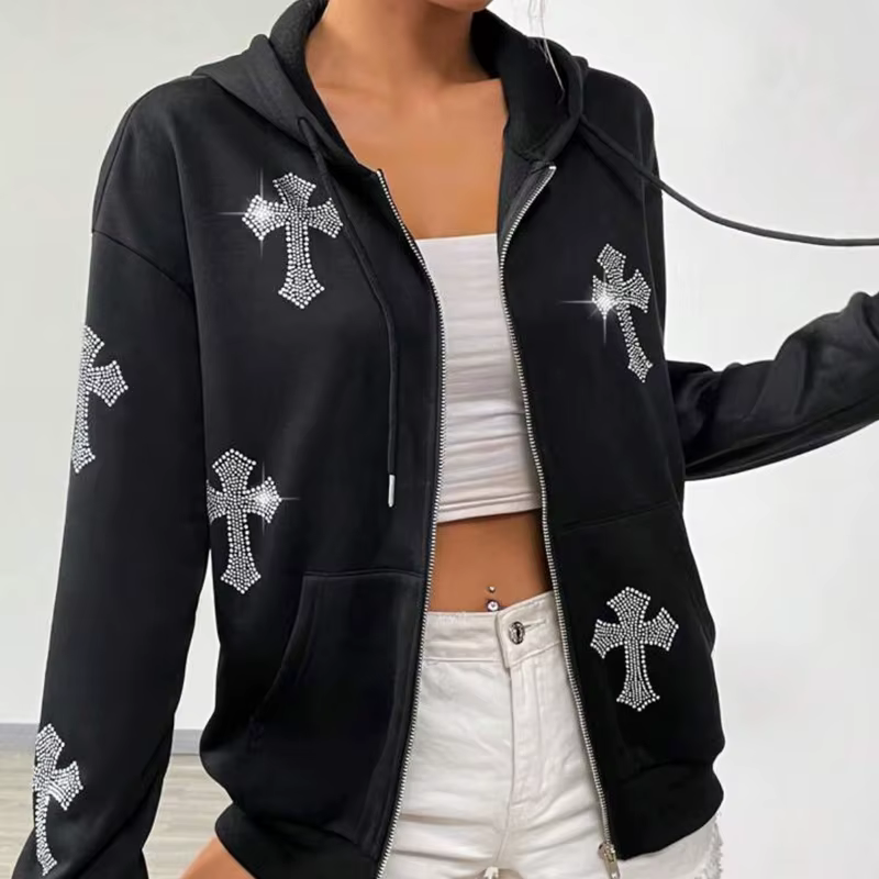 Sweat à capuche zippé à manches longues pour hommes et femmes, sweats à capuche gothiques avec biscu