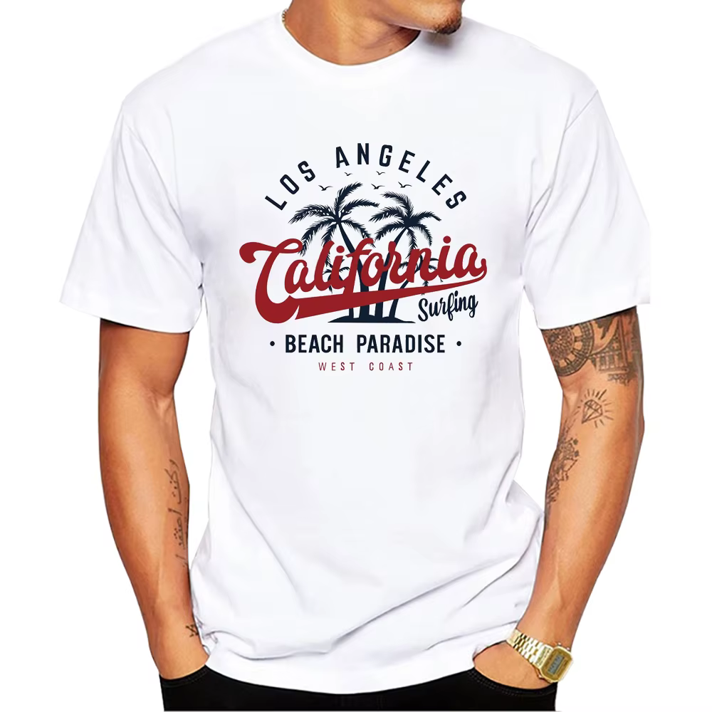 TEEHUB-T-Shirt à Manches Courtes pour Homme, Estival, avec Imprimé de Californie, Plage, Los Angeles