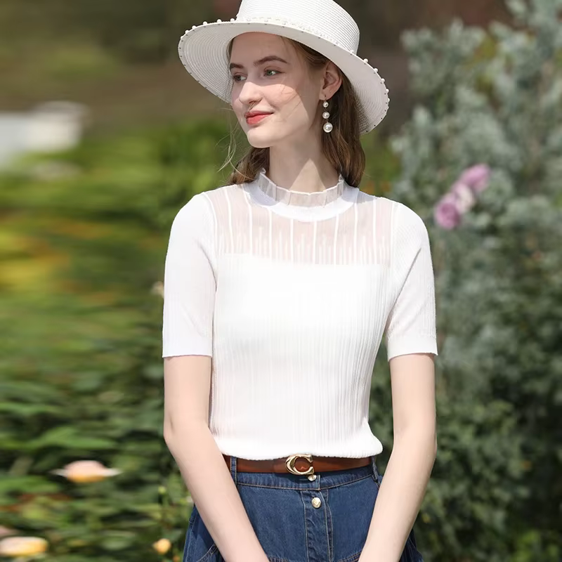 I BELIEVE YOU-Chemise en laine à manches courtes pour femme, chemisiers de base épissés, mince, nouv