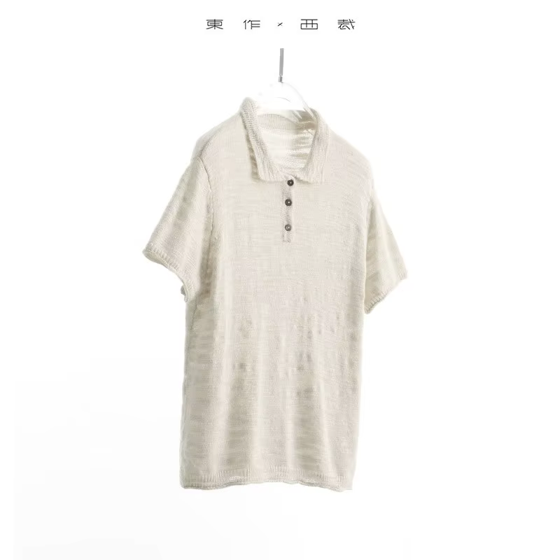 Polo à col~ T-shirt à manches courtes, Pull en maille, Haut pour femme pour petites tailles, Nouvell