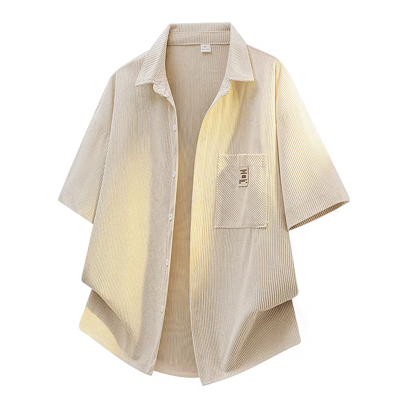 Chemise à manches courtes pour hommes, chemise d'été en velours côtelé de couleur unie, pour les dép