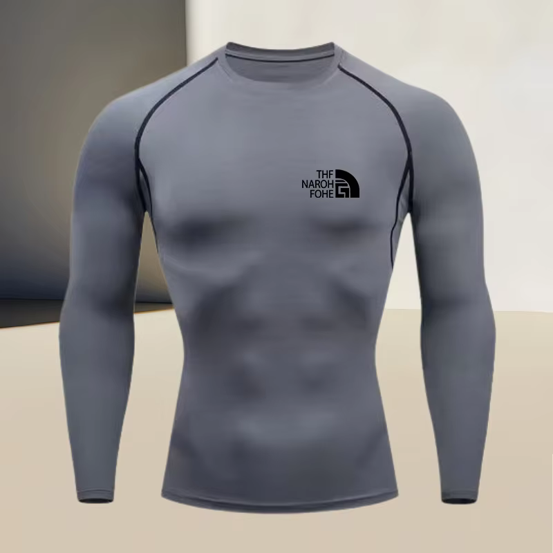 T-shirt de compression pour homme à col rond, manches longues, coupe musclée, idéal pour la musculat