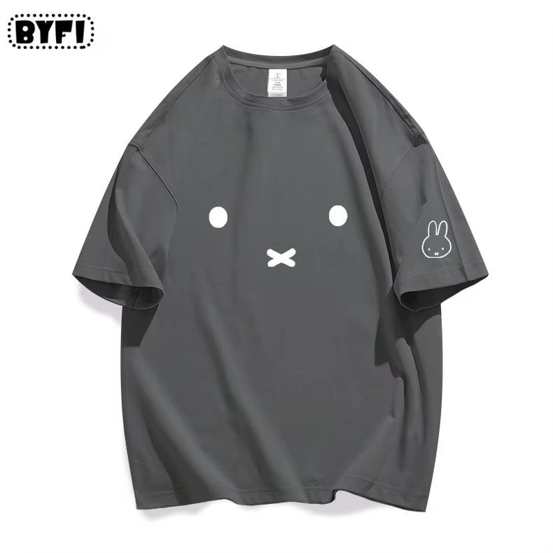 T-shirt Kawaii Miffy à manches courtes, motif dessin animé mignon, idéal pour l'été, coupe ample, dé