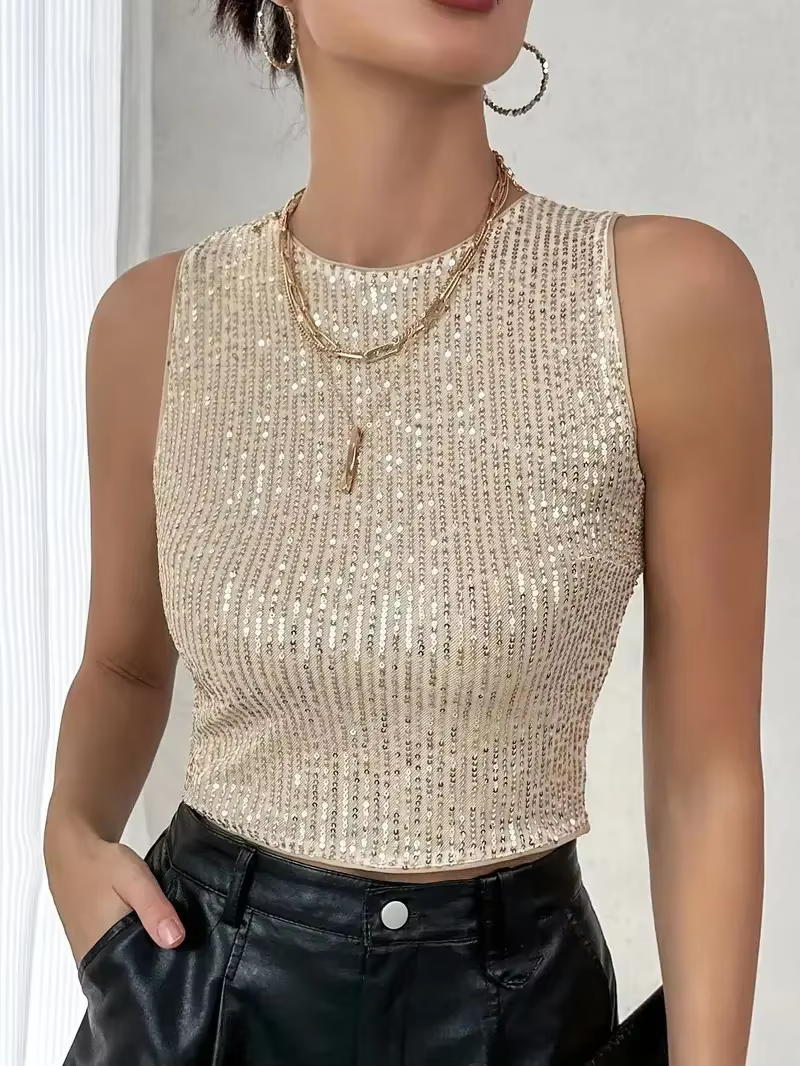 Haut léger à paillettes pour femmes, haut léger à la mode, chemise unique décontractée, silhouette a