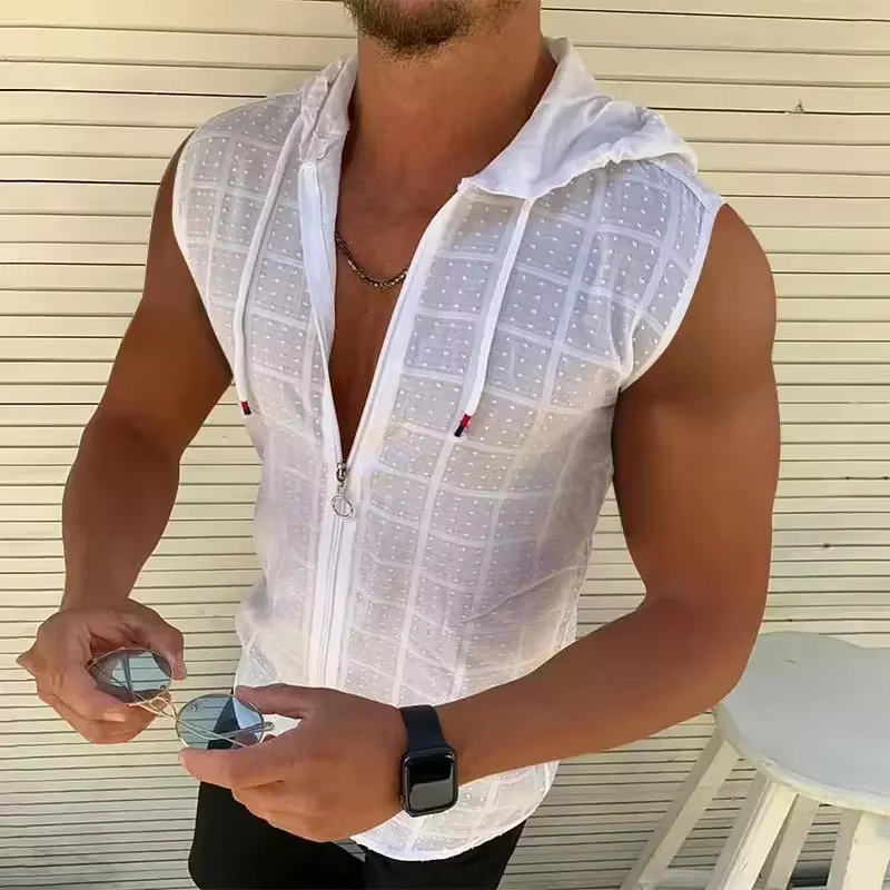 Mode d'été sans manches/long/manches courtes sweat à capuche fermeture éclair t-shirt décontracté im