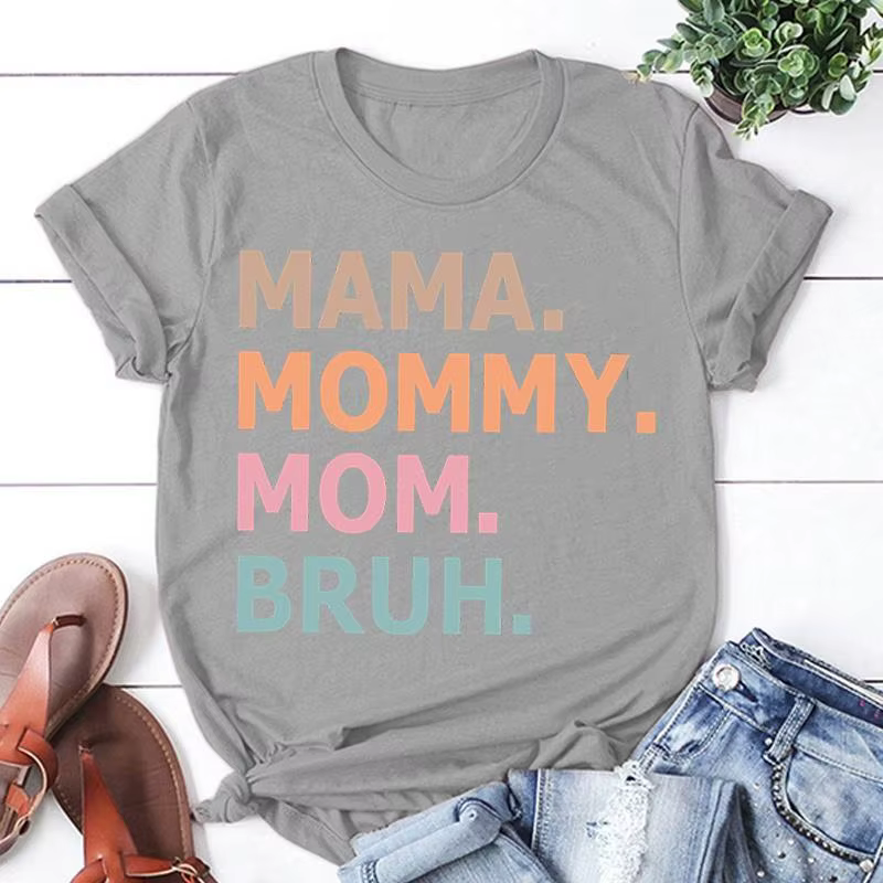 T-shirt manches courtes col rond femme, décontracté, à la mode, imprimé, pour la fête des mères