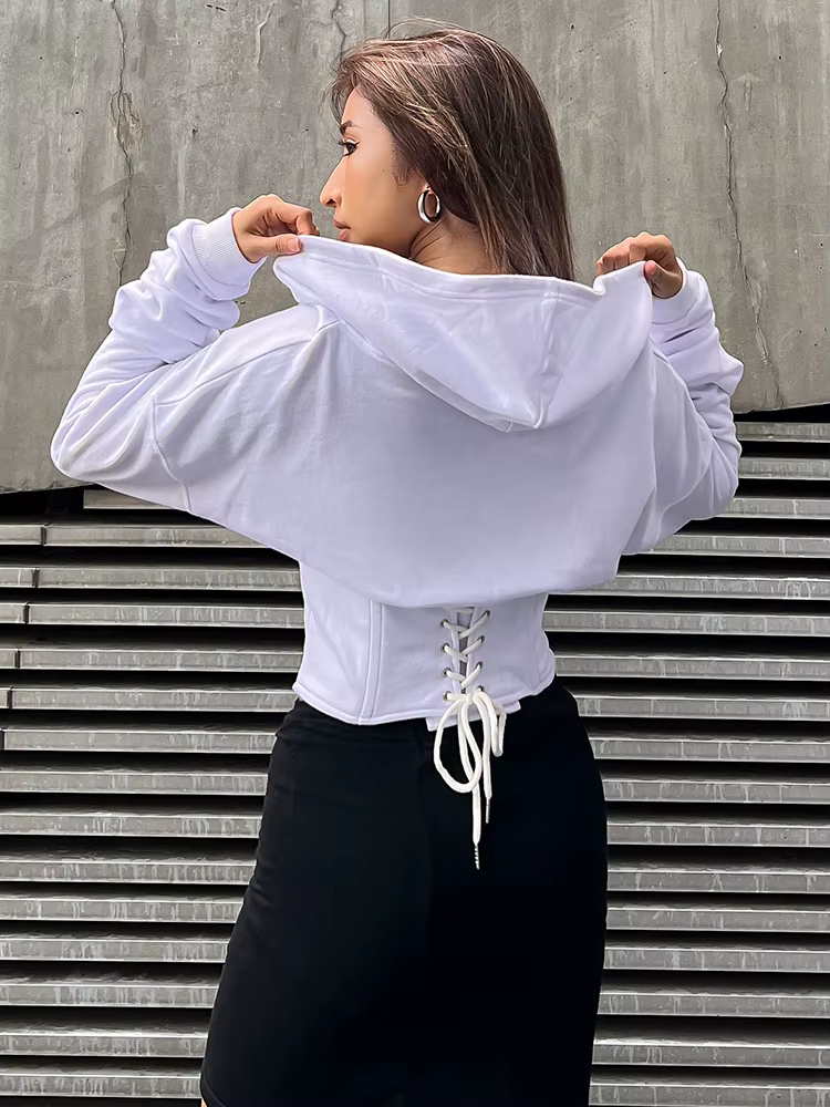 TWOTWurea YLE-Sweat-shirt à Capuche et Manches sulfpour Femme, Couleur Unie, Style Coréen, Simple Bo