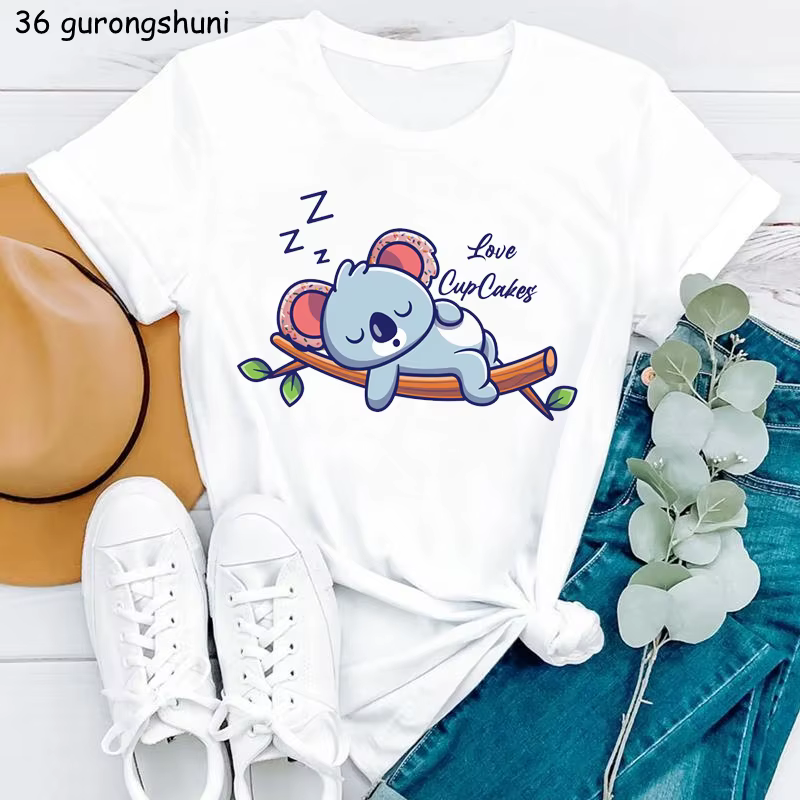 T-shirt femme blanc, humoristique et estival, Just A Girl Who Love Koala, Harajuku, Kawaii