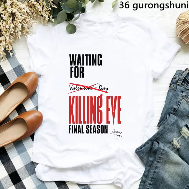 T-shirt manches courtes femme, estival et à la mode, avec poche imprimée, Killing Eve, Harajuku