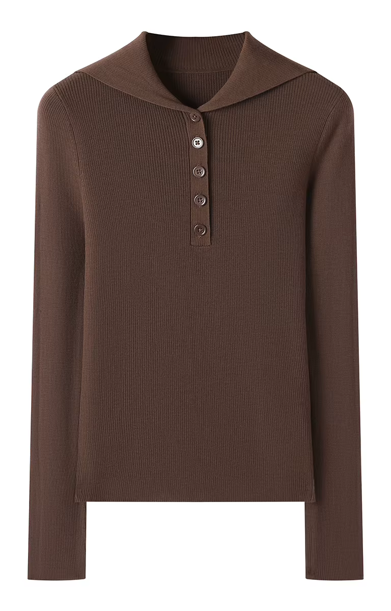 100% laine mérinos pull polo en tricot côtelé pour femme