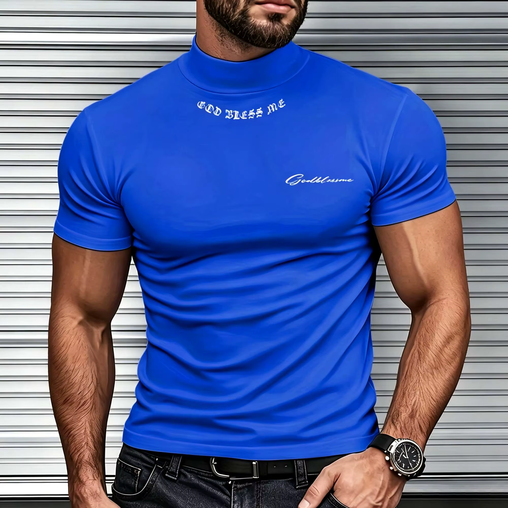 T-shirt homme à col montant et manches courtes