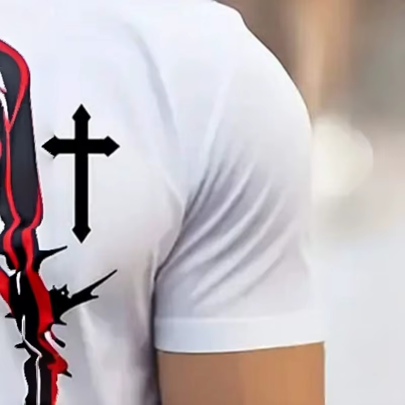 T-shirt Homme Noir et Blanc Imprimé Jésus Croix Chrétienne Graphique Manches Courtes Décontracté Streetwear Quotidien Mode Religieuse Athlétique