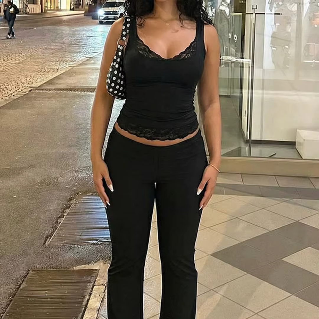 Débardeur en dentelle blanc et noir pour femme