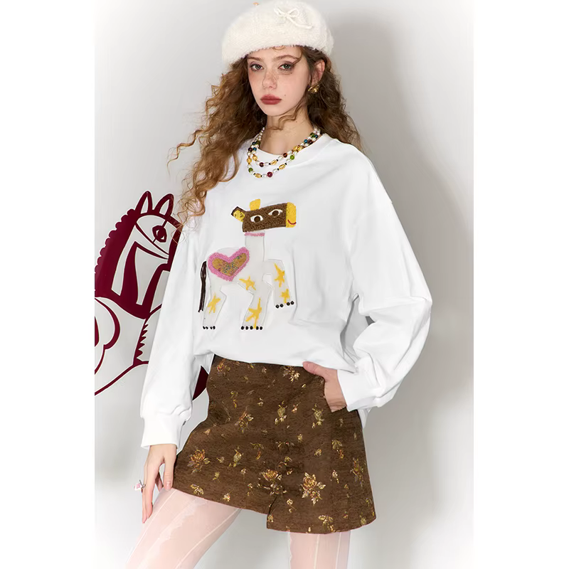 ELFSACK T-shirt à manches longues pour femme avec adorable motif de cheval