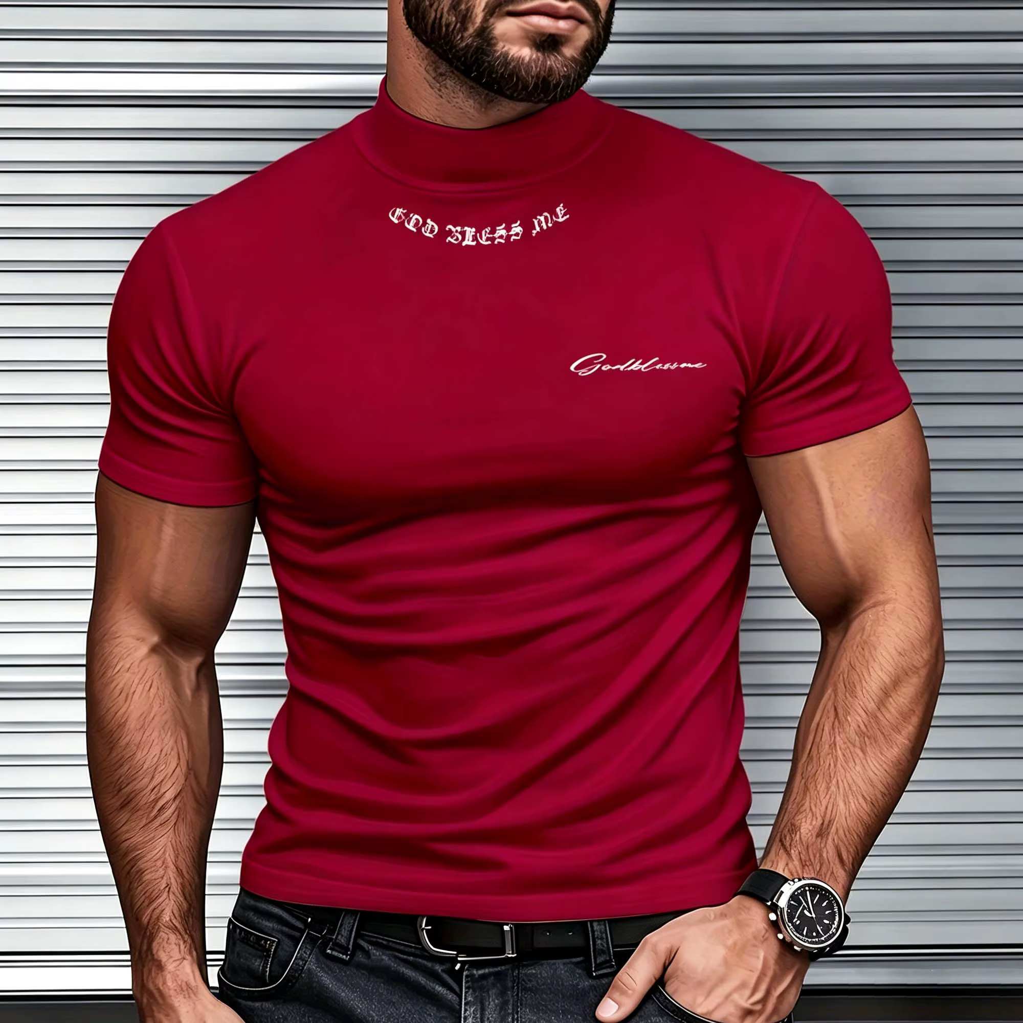 T-shirt homme à col montant et manches courtes
