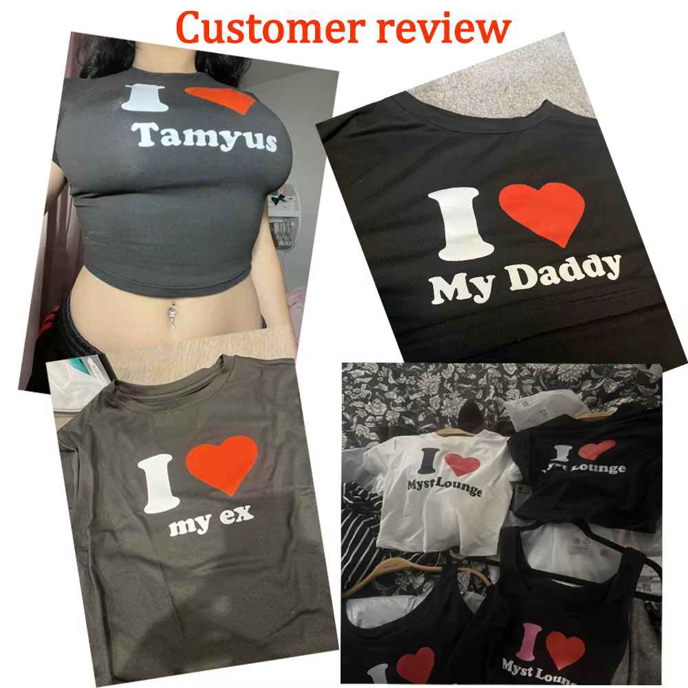 T-shirts courts en coton personnalisés pour femmes – Motif « I Love » personnalisable – Ajoutez votre propre texte