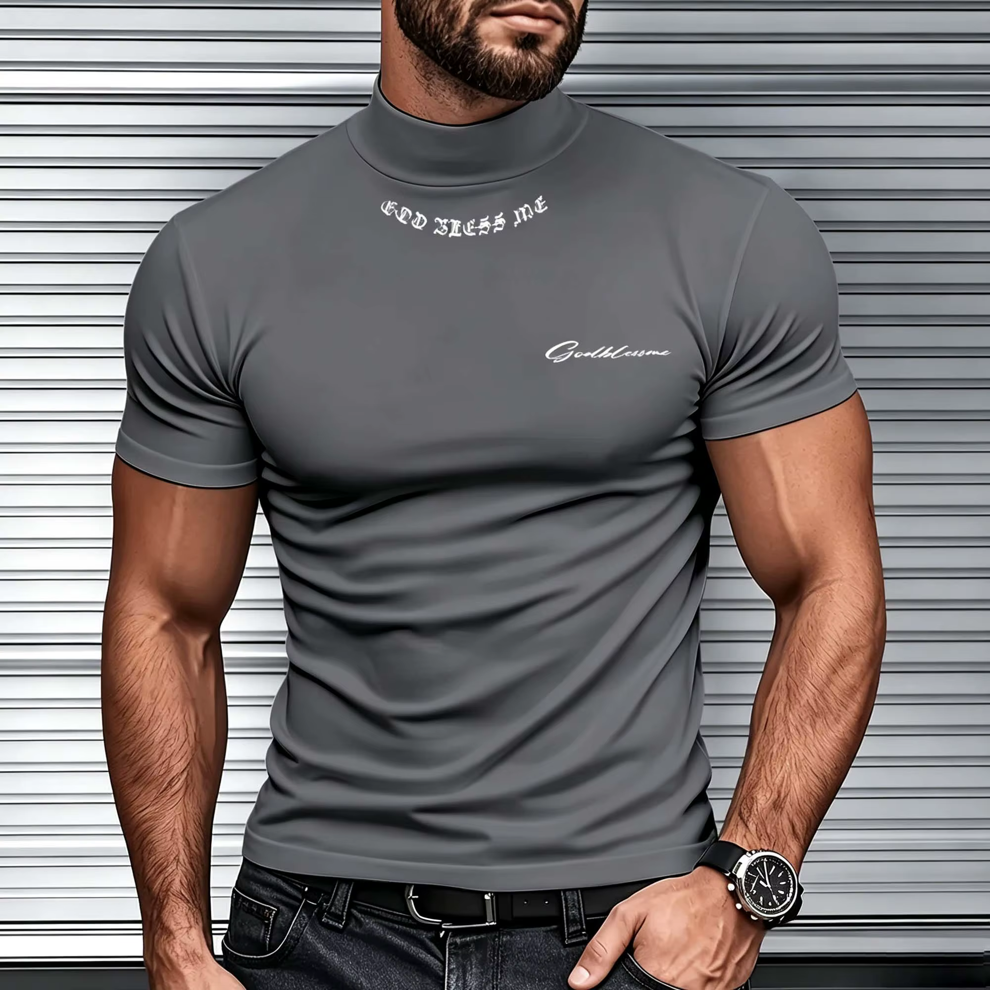 T-shirt homme à col montant et manches courtes