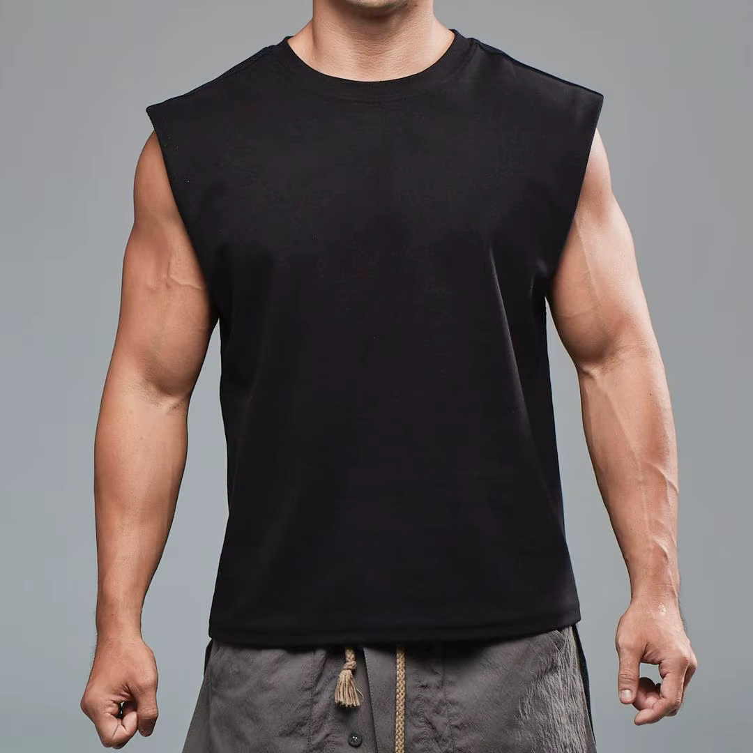 Débardeur à épaules larges pour hommes, haut court décontracté et ample, vêtements d'entraînement, chemise sans manches