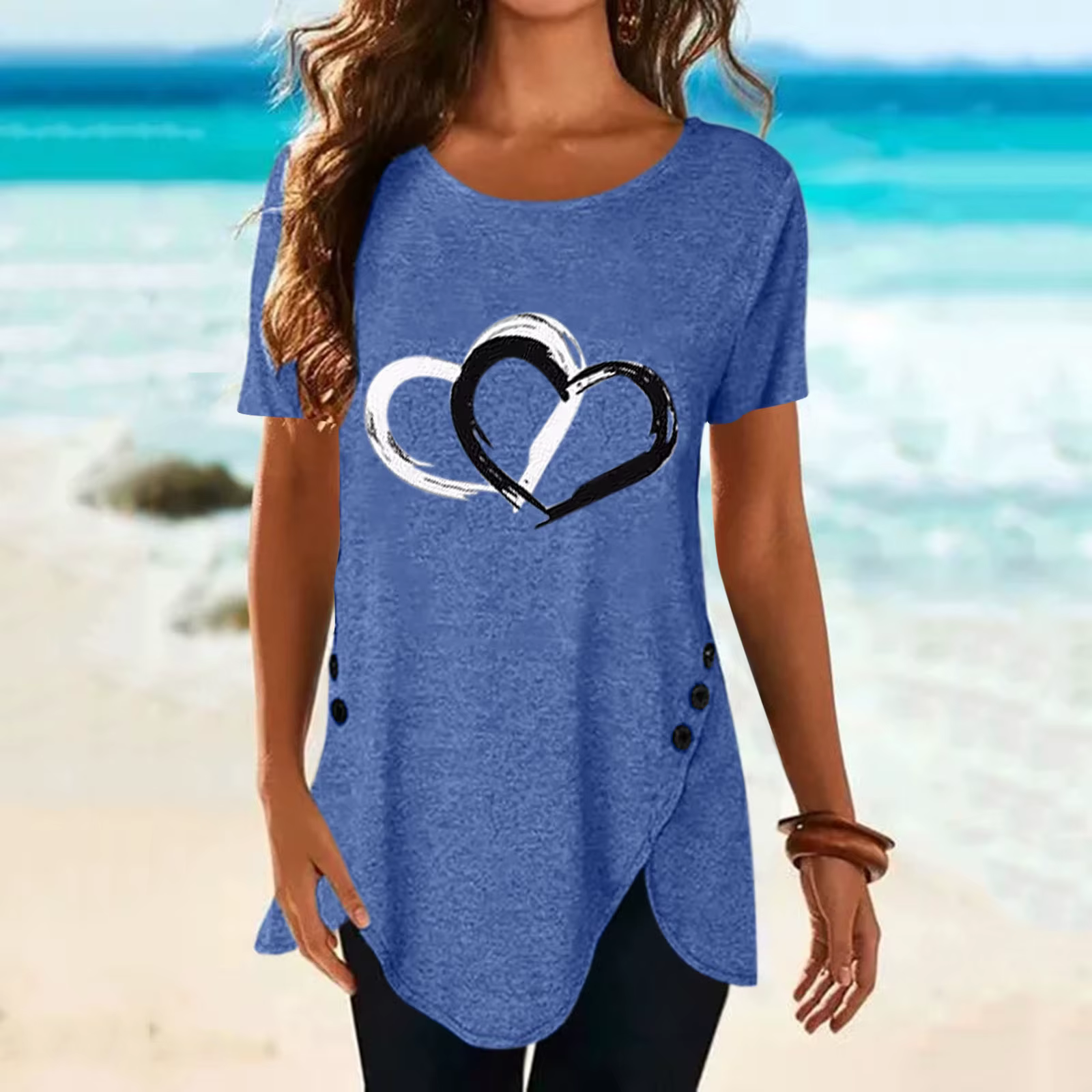 T-shirt mode grande taille hauts femmes décontracté col rond chemise t-shirts dames ample imprimé fleuri tunique