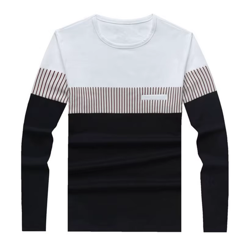 T-shirt en coton à manches longues et col rond pour hommes