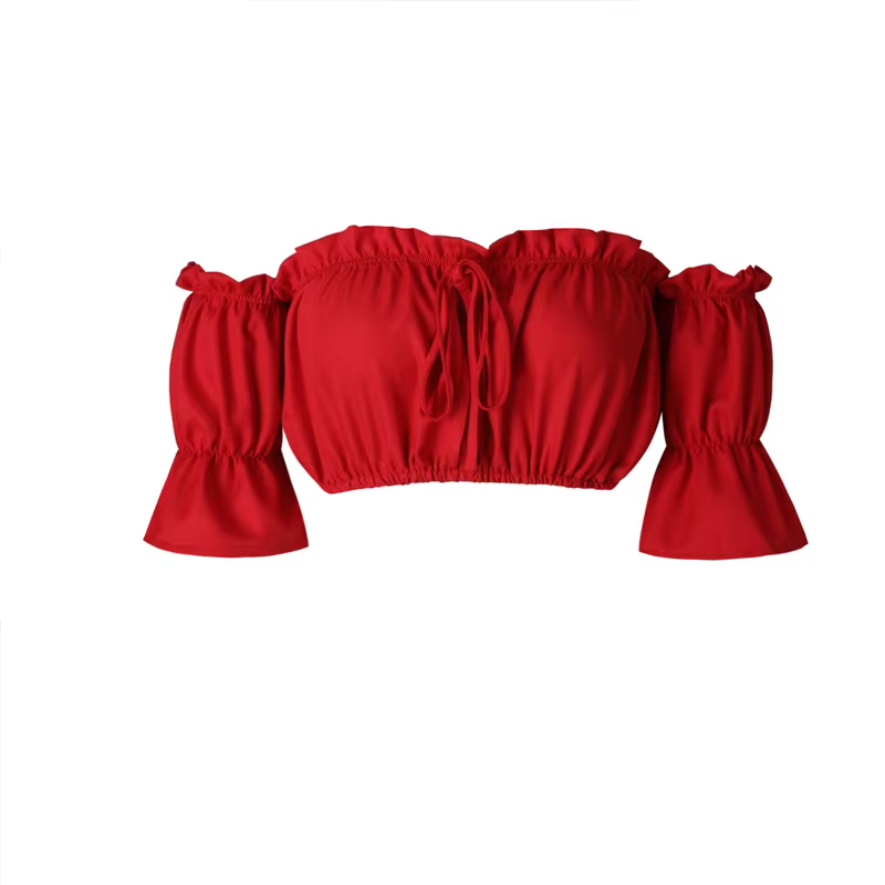 Crop tops femmes 2025 été lanterne manches sexy bretelles plage hauts rouge noir blanc froncé haut court croptop