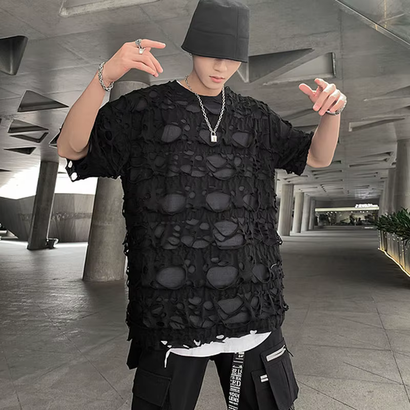 ABOORUN Harajuku hommes cravate colorant T-Shirts haute qualité coton Slim fit