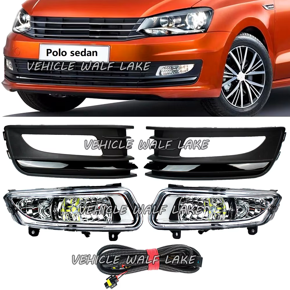 Feux de voiture LED pour VW Polo Sedan 2016 2017 2018 2019, phare antibrouillard avant de style avec couvercle de cadre de calandre/dureté du fil