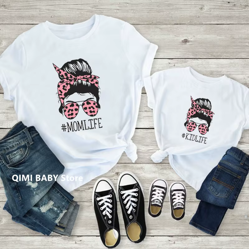 T-shirt d'été à manches courtes pour mère et fille