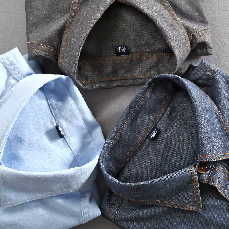 Chemise en jean à manches longues pour homme, en pur coton, coupe ajustée, mode, Denim, vêtements décontractés, haute qualité, deux poches sur la poitrine
