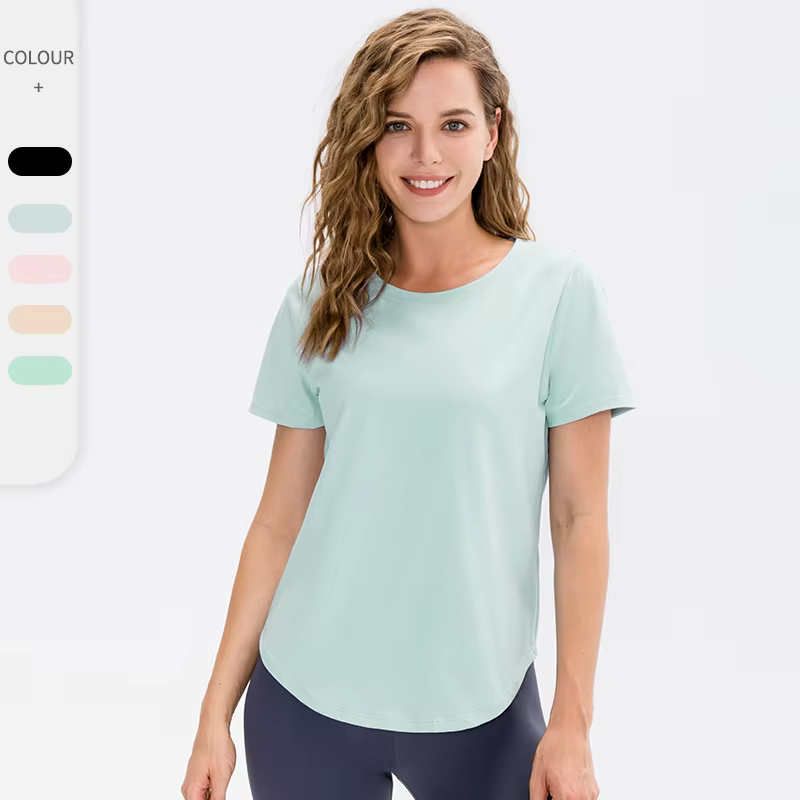Femmes Yoga haut solide à manches courtes Sport T-Shirt ample Fitness