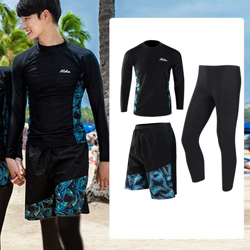 Chemise et pantalon Rash Guard à manches longues pour hommes et femmes, maillot de bain, maillots de bain, tapis de surf, noir, ensemble de 4 pièces